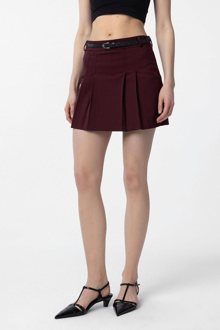 ANT Antioch Burgundy Pleated Women's Mini Skirt - Kanata
