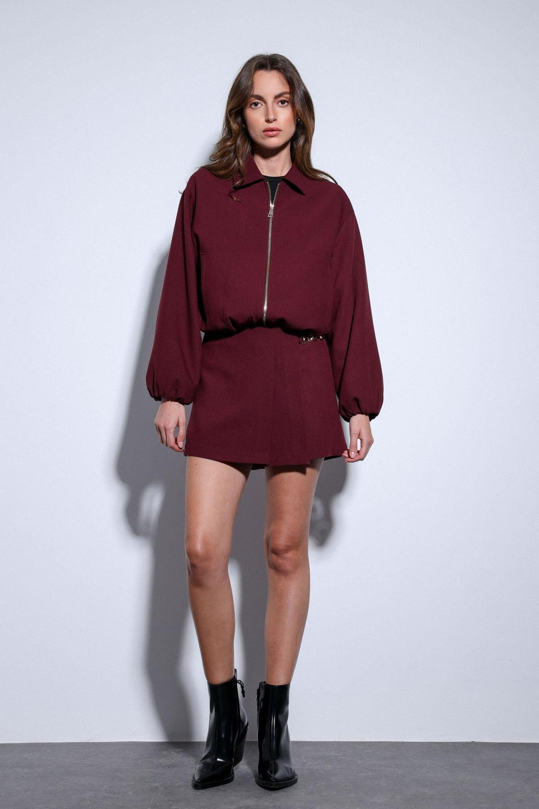 ANT Antioch Burgundy Pleated Chain Detailed Shorts Skirt - Minden
