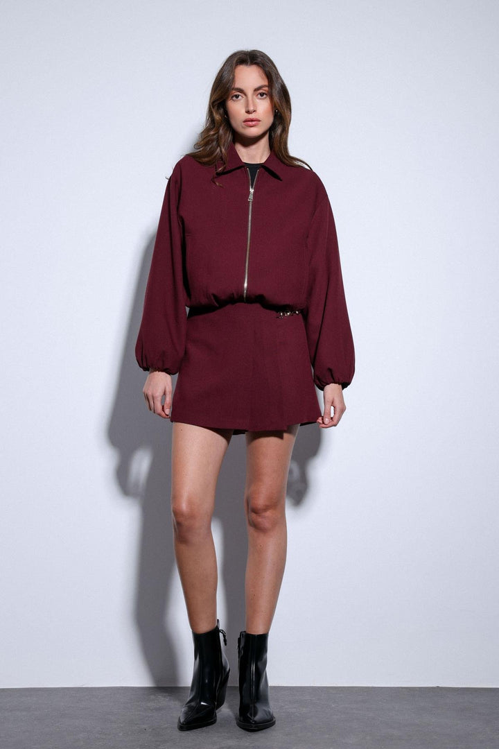 ANT Antioch Burgundy Pleated Chain Detailed Shorts Skirt - Minden