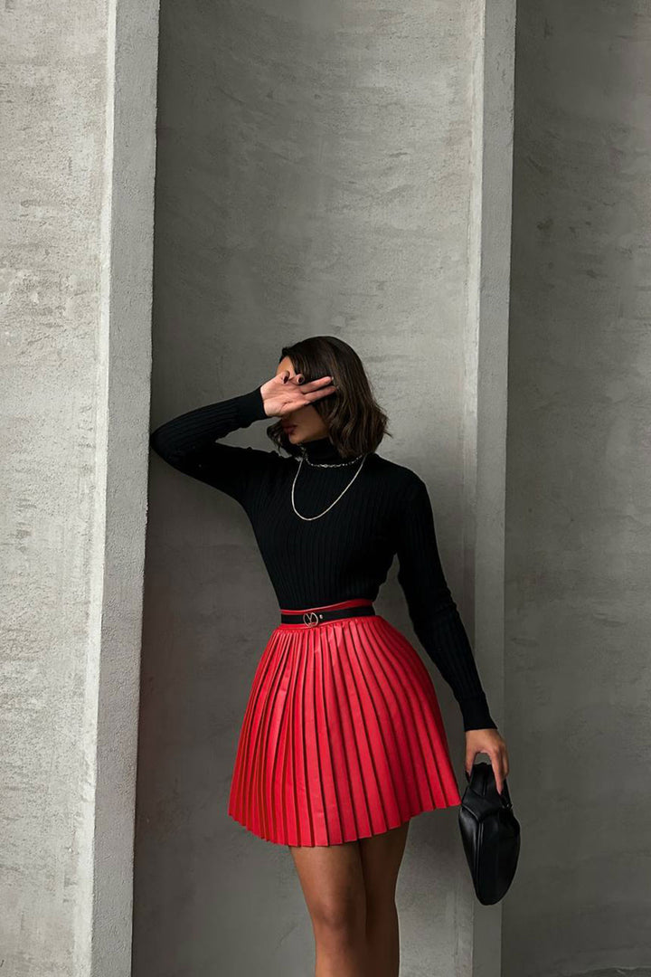 Burgundy Pleated High Waist Skirt BCHN-25261564 - Lake Oswego