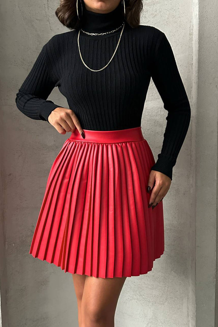 Burgundy Pleated High Waist Skirt BCHN-25261564 - Lake Oswego