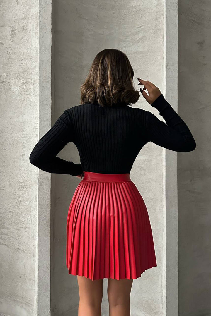 Burgundy Pleated High Waist Skirt BCHN-25261564 - Lake Oswego