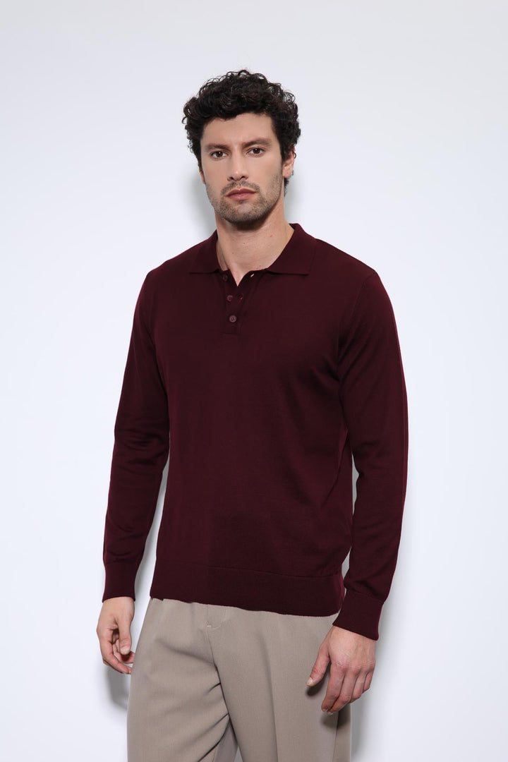 ANT Antioch Burgundy Polo Neck Men's Sweater - La Crosse