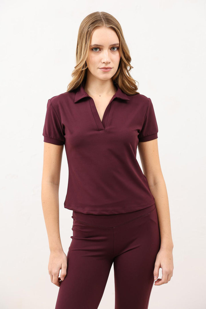 ANT Antioch Bordo Polo Yaka Kadın T-Shirt - Grays