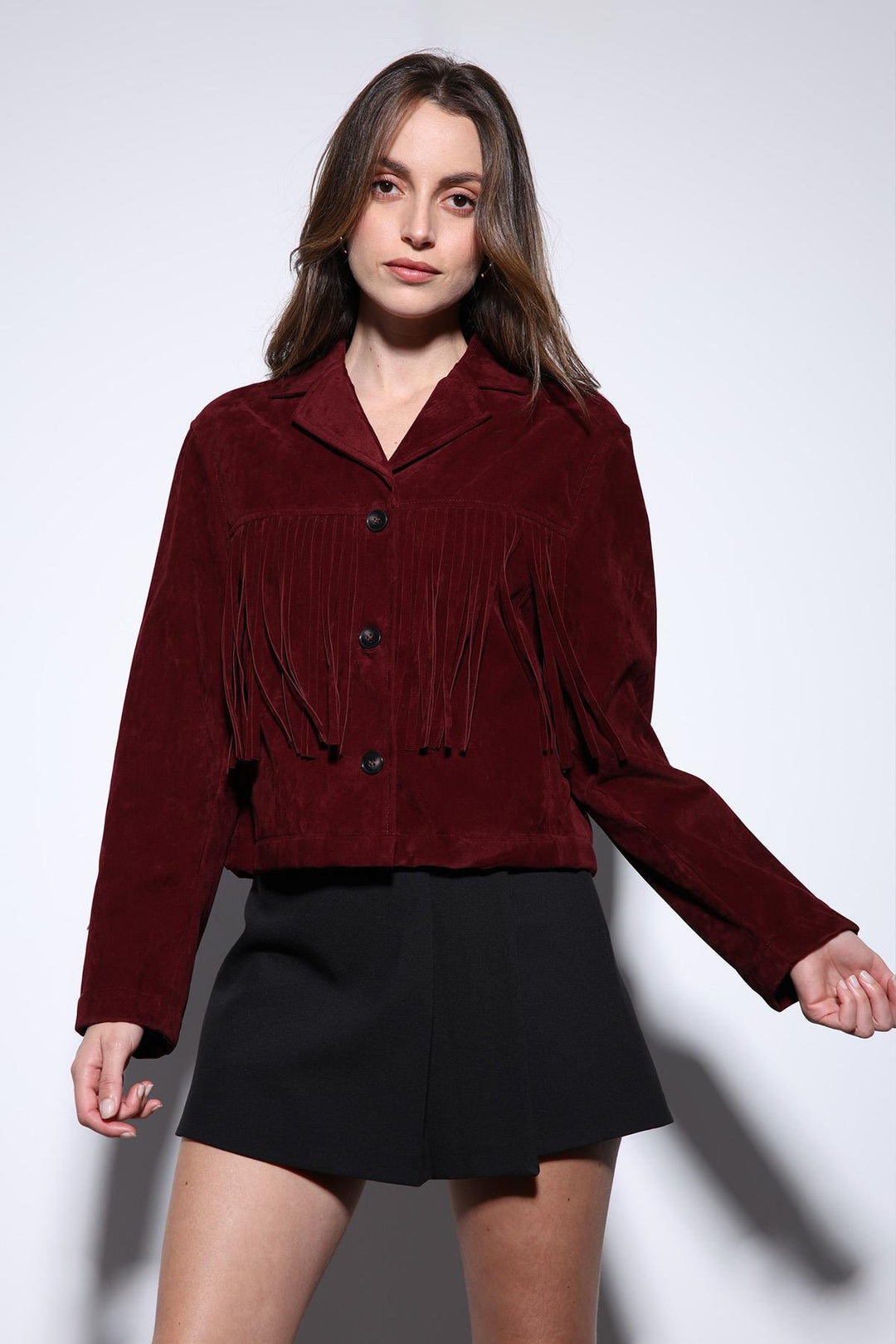 ANT Antioch Burgundy Tassel Detailed Suede Women's Jacket - Cuxhaven
