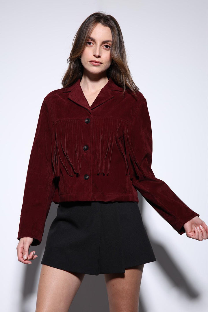 ANT Antioch Burgundy Tassel Detailed Suede Women's Jacket - Cuxhaven