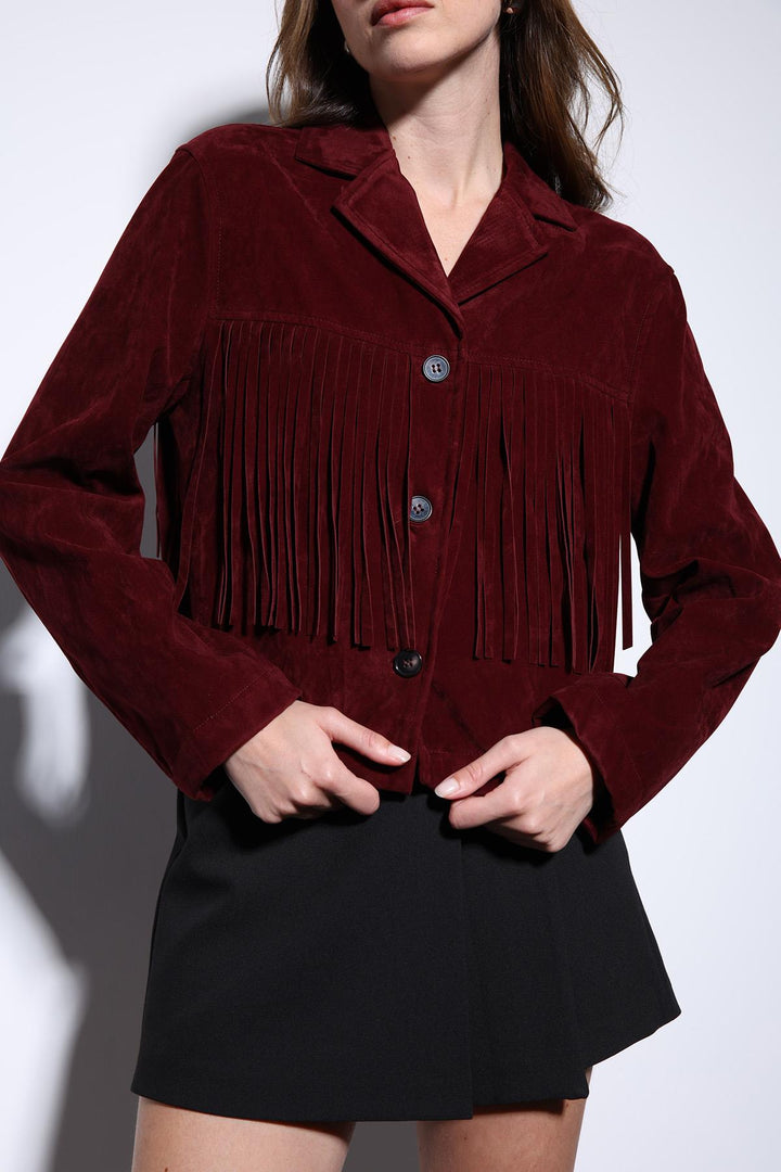 ANT Antioch Burgundy Tassel Detailed Suede Women's Jacket - Cuxhaven
