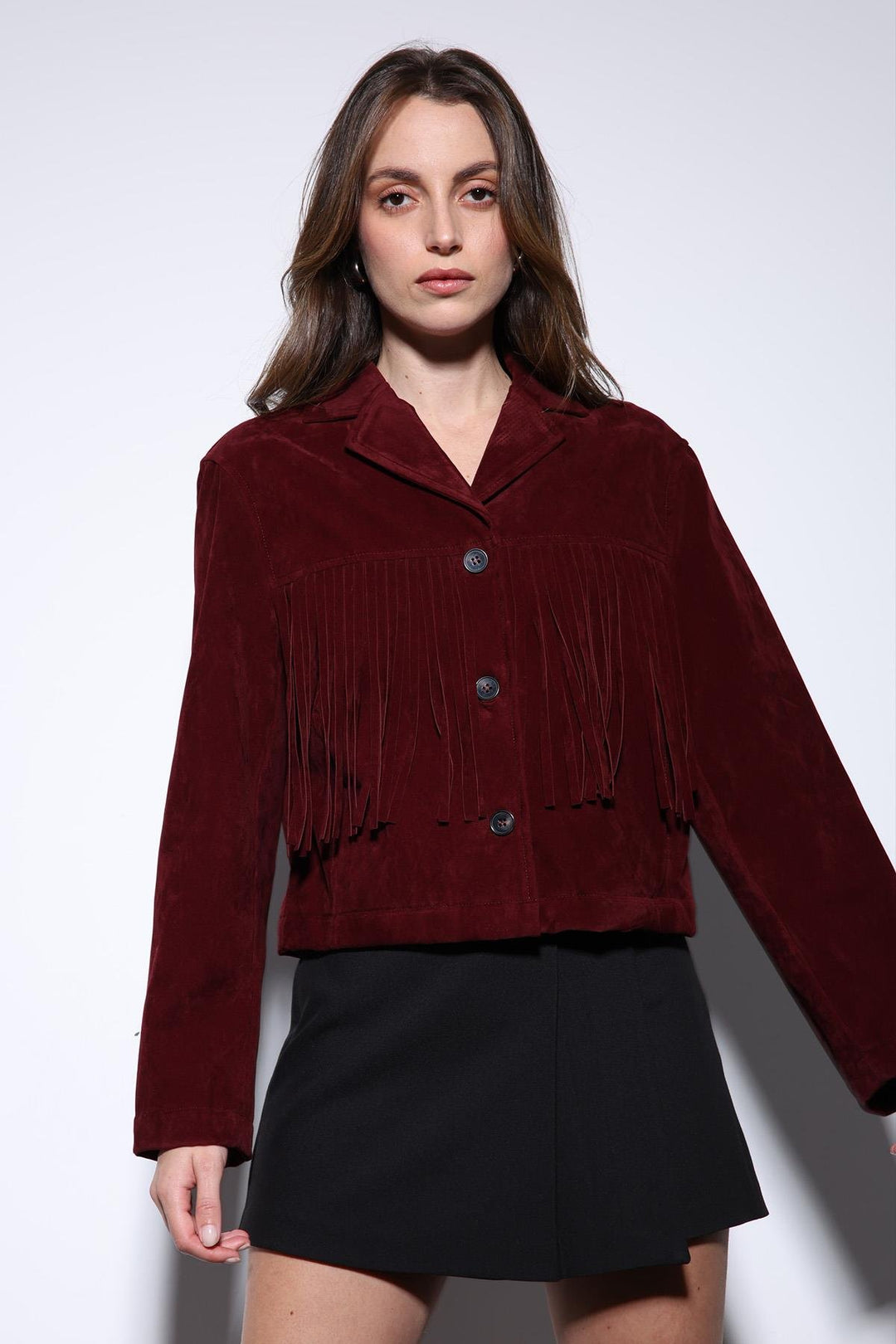 ANT Antioch Burgundy Tassel Detailed Suede Women's Jacket - Cuxhaven