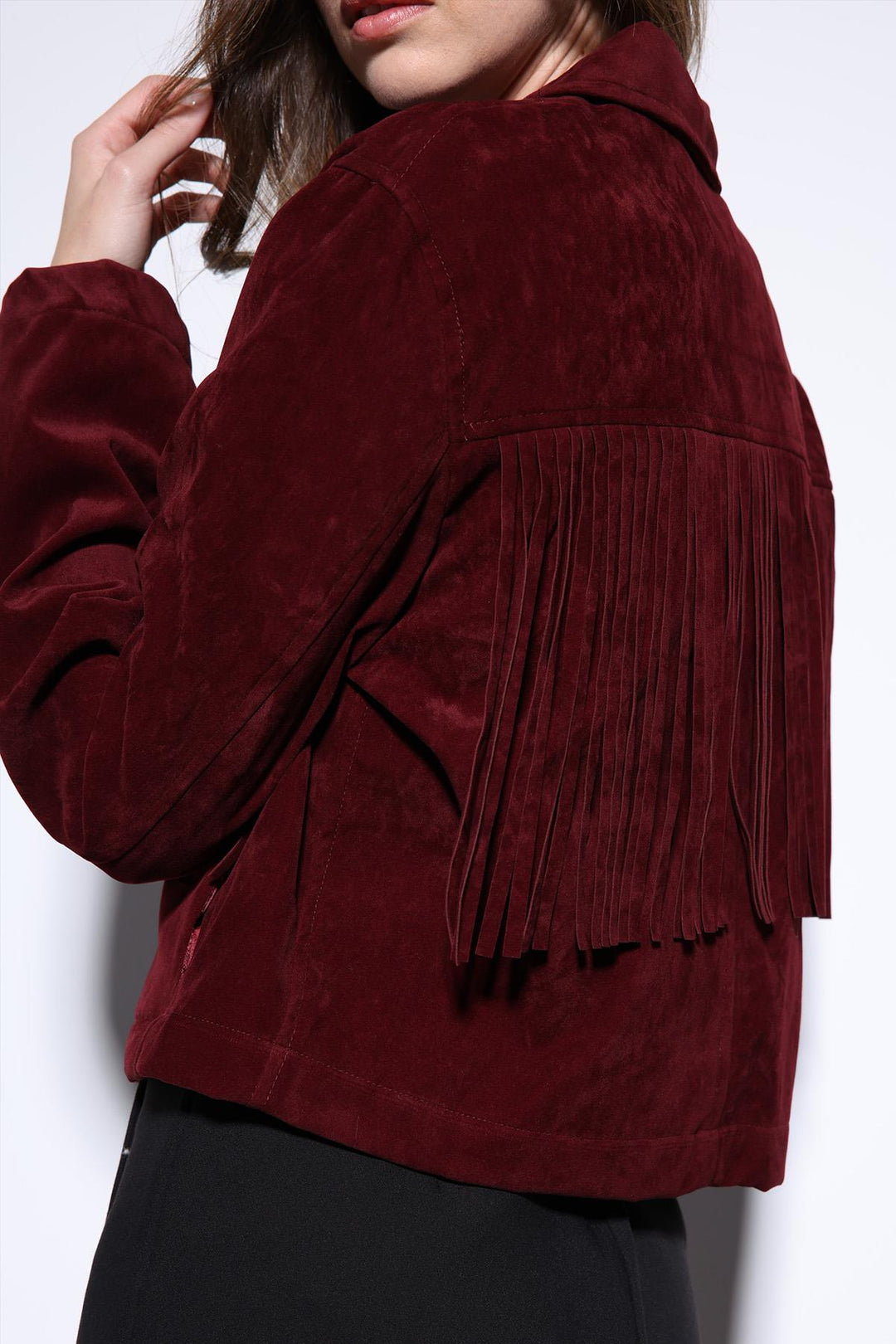 ANT Antioch Burgundy Tassel Detailed Suede Women's Jacket - Cuxhaven