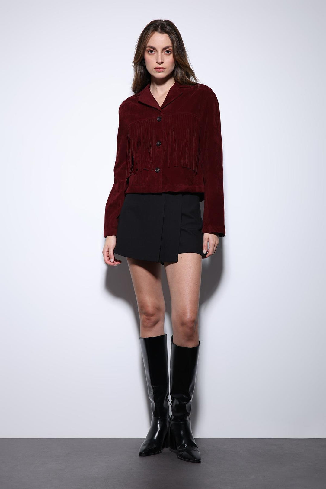 ANT Antioch Burgundy Tassel Detailed Suede Women's Jacket - Cuxhaven