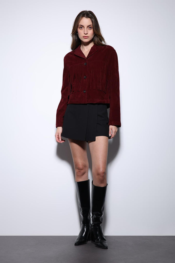 ANT Antioch Burgundy Tassel Detailed Suede Women's Jacket - Cuxhaven