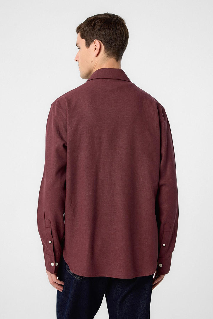 ANT Antioch Bordeaux Relax Fit Linen Blend Men's Shirt - Keighley