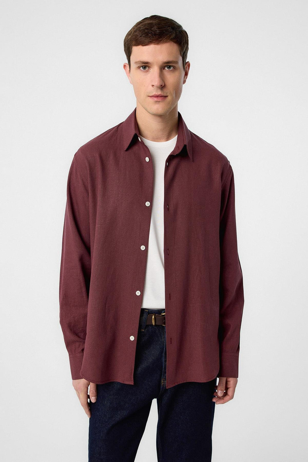 ANT Antioch Bordeaux Relax Fit Linen Blend Men's Shirt - Keighley