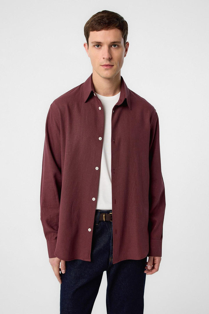 ANT Antioch Bordeaux Relax Fit Linen Blend Men's Shirt - Keighley