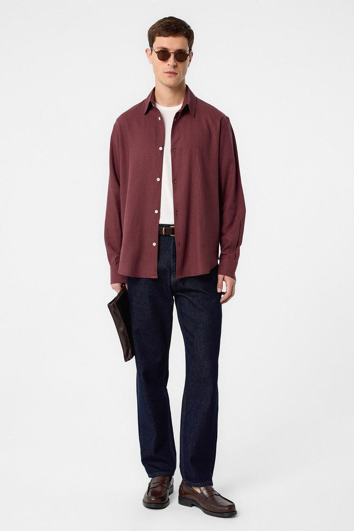 ANT Antioch Bordeaux Relax Fit Linen Blend Men's Shirt - Keighley