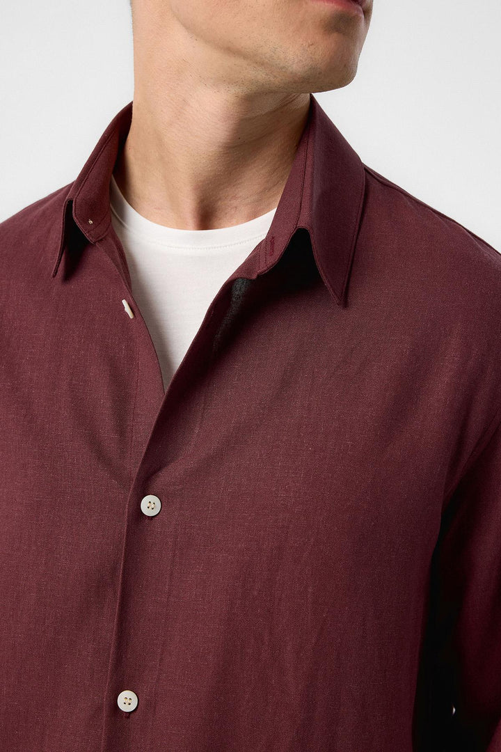 ANT Antioch Bordeaux Relax Fit Linen Blend Men's Shirt - Keighley