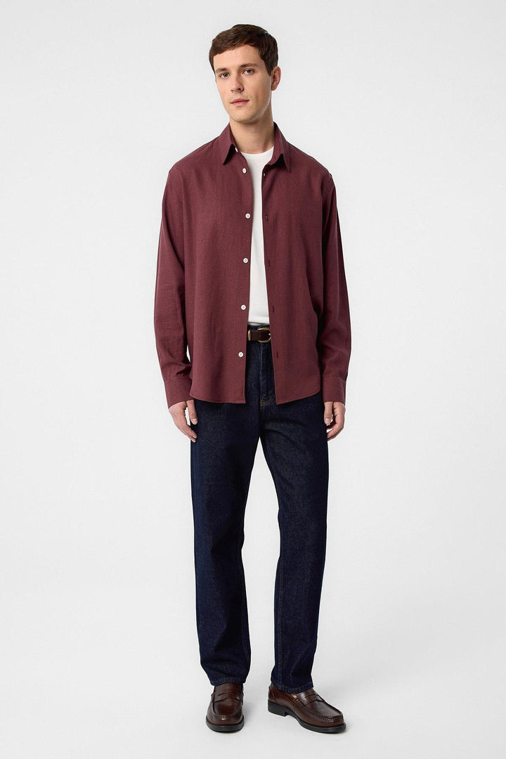 ANT Antioch Bordeaux Relax Fit Linen Blend Men's Shirt - Keighley