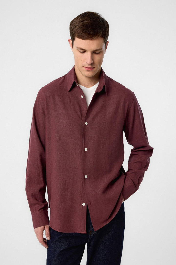 ANT Antioch Bordeaux Relax Fit Linen Blend Men's Shirt - Keighley