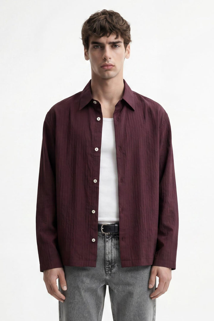 ANT Antioch Bordo Relaxed Fit Çizgili Erkek Gömlek - Graham