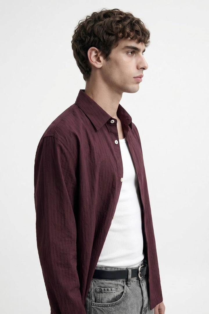 ANT Antioch Bordo Relaxed Fit Çizgili Erkek Gömlek - Graham