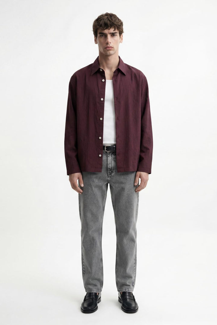 ANT Antioch Bordo Relaxed Fit Çizgili Erkek Gömlek - Graham
