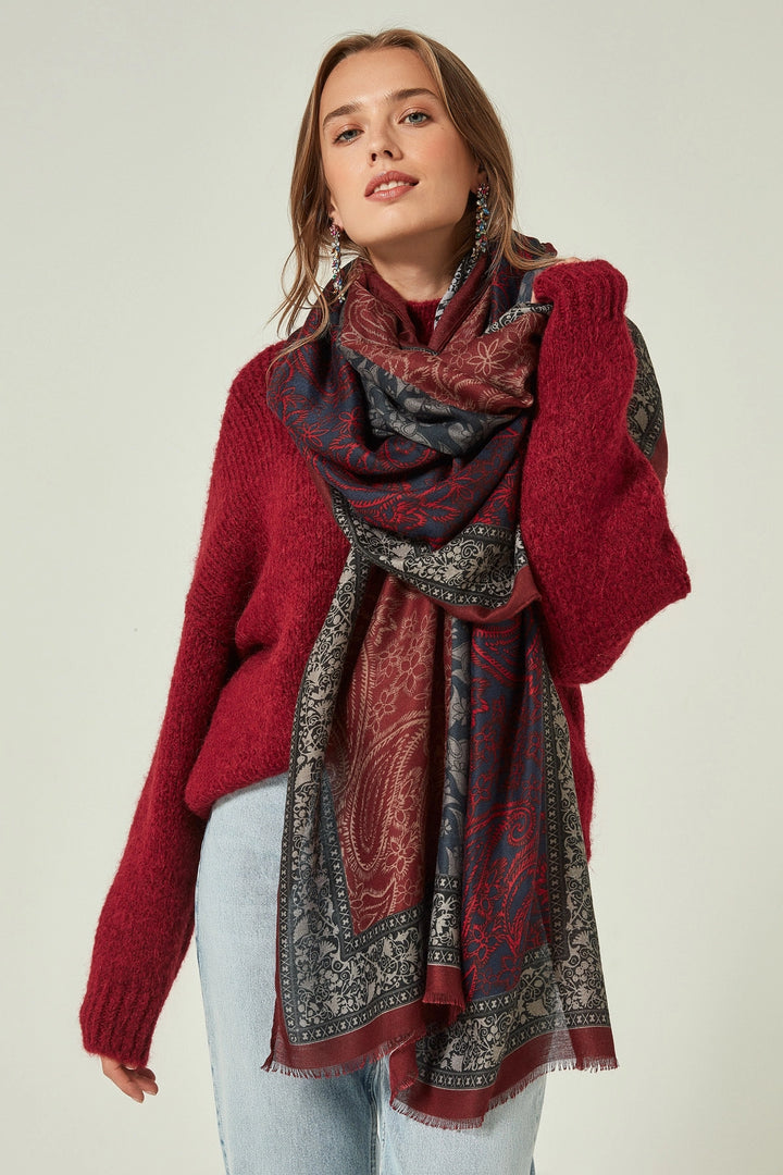 Burgundy Scarf Patterned Scarf BCNSV-2511188 - Kamp-Lintfort