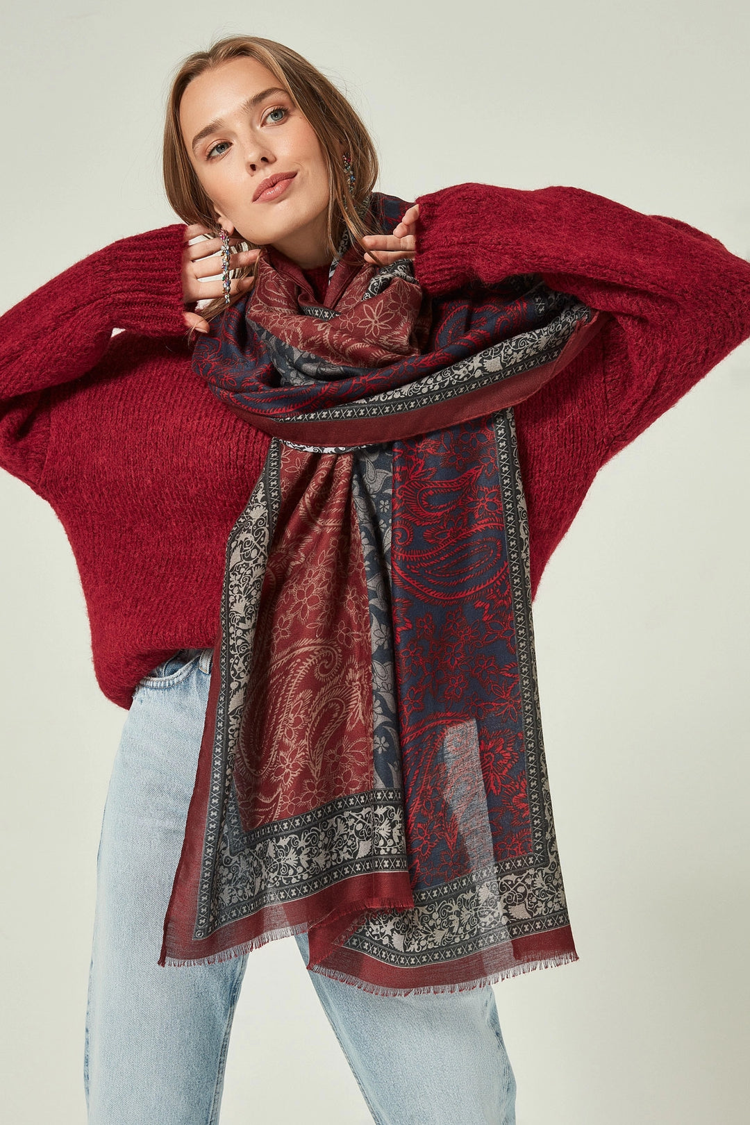 Burgundy Scarf Patterned Scarf BCNSV-2511188 - Kamp-Lintfort