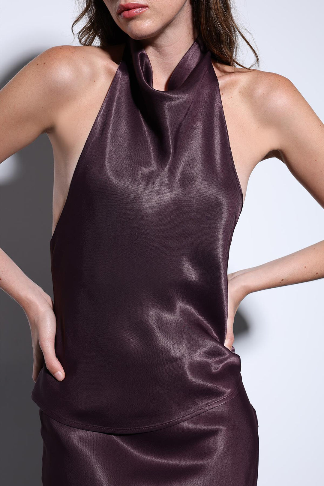 ANT Antioch Bordo Saten Halter Kadın Top - Chula Vista