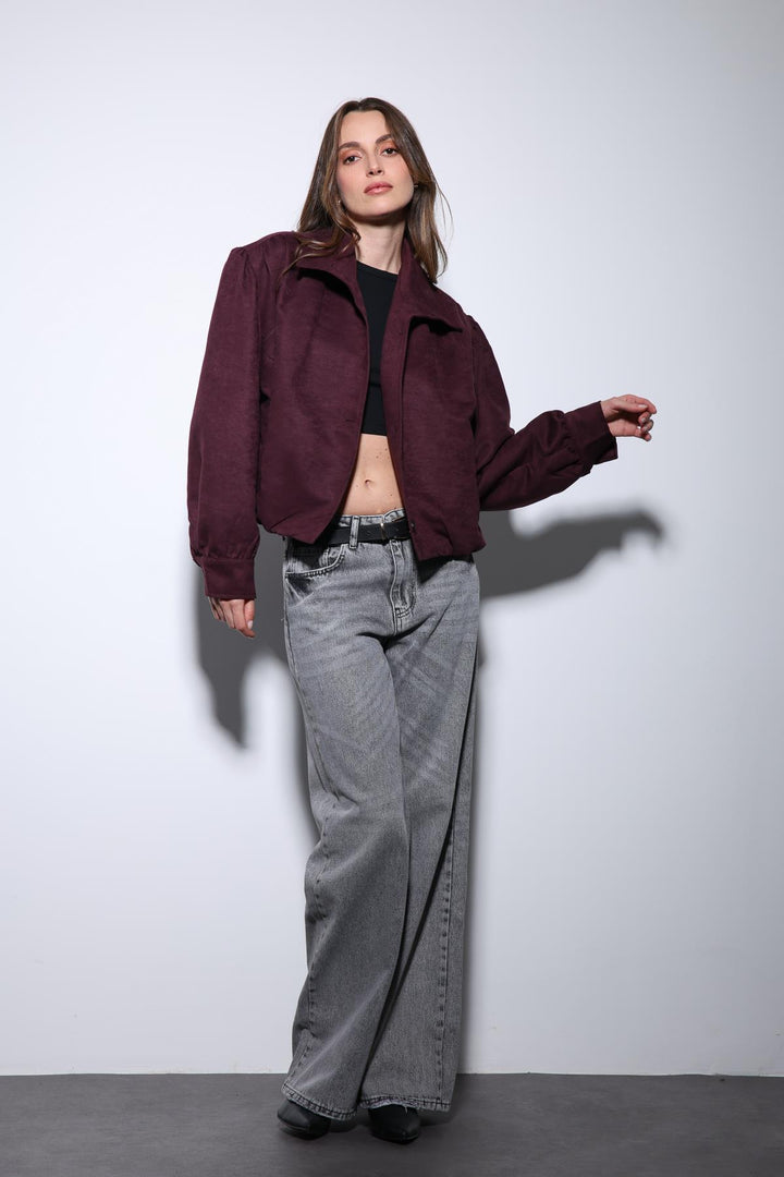 ANT Antioch Burgundy Suede-Look Bomber Women's Jacket - Marsala