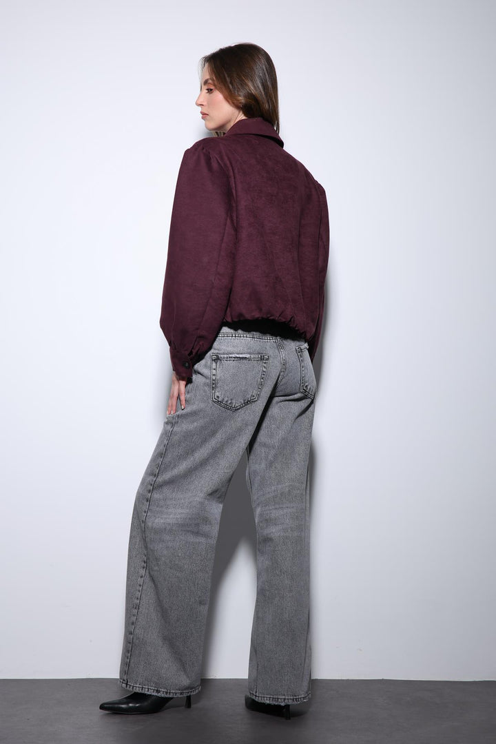 ANT Antioch Burgundy Suede-Look Bomber Women's Jacket - Marsala