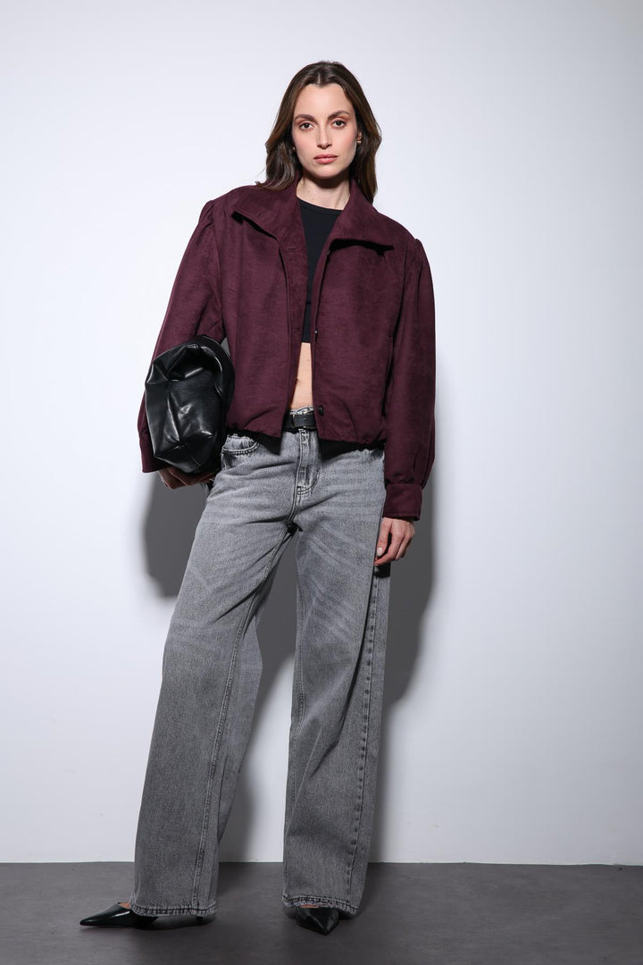 ANT Antioch Burgundy Suede-Look Bomber Women's Jacket - Marsala