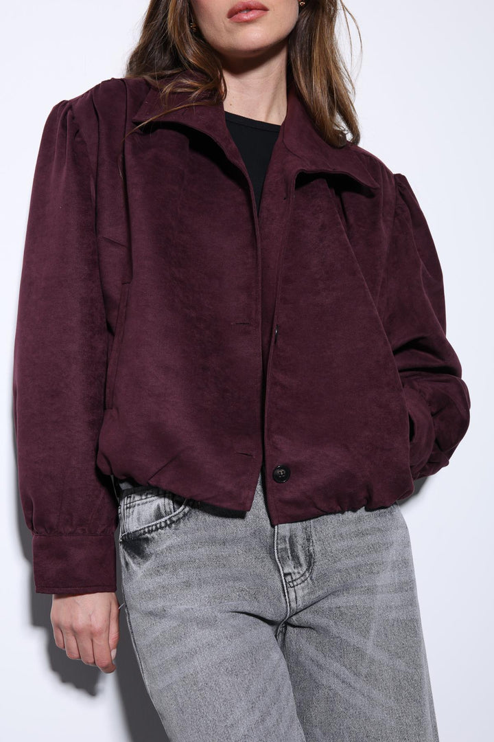 ANT Antioch Burgundy Suede-Look Bomber Women's Jacket - Marsala