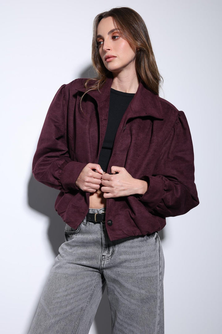 ANT Antioch Burgundy Suede-Look Bomber Women's Jacket - Marsala