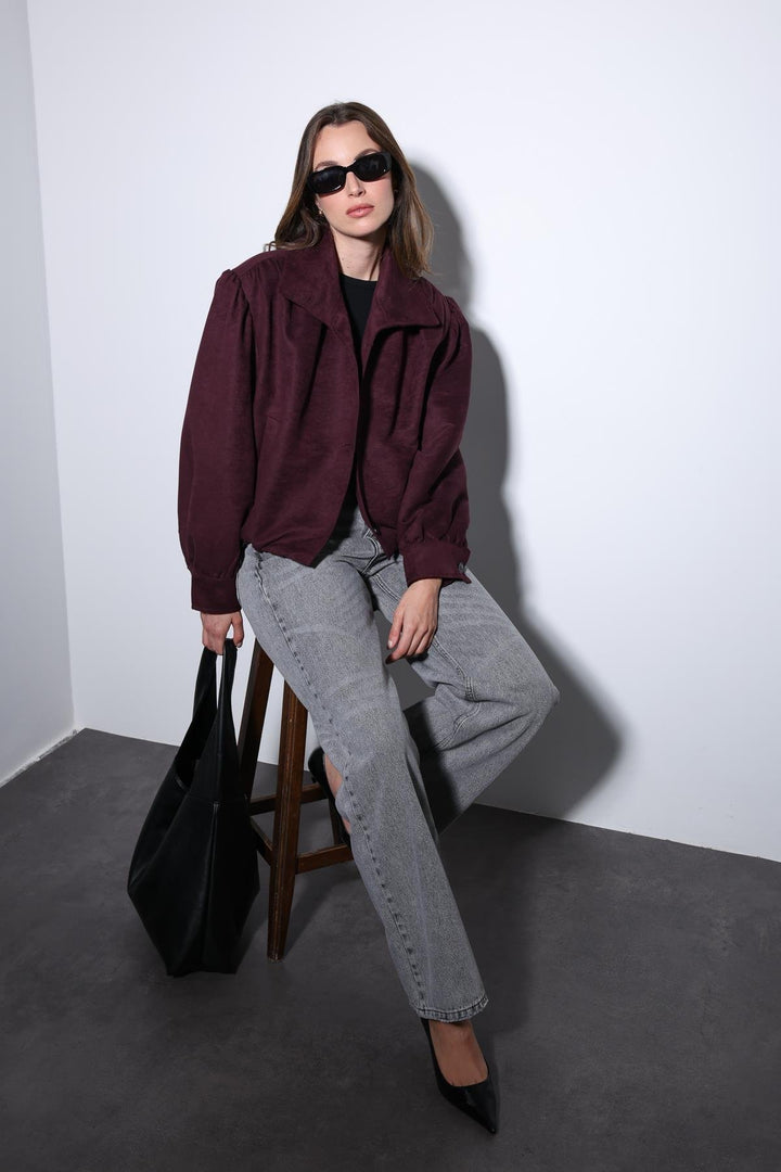 ANT Antioch Burgundy Suede-Look Bomber Women's Jacket - Marsala