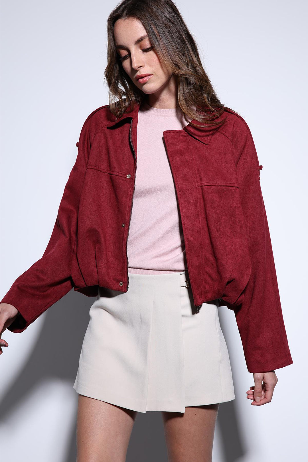 ANT Antioch Burgundy Suede-Look Bomber Women's Jacket - Ilioúpoli