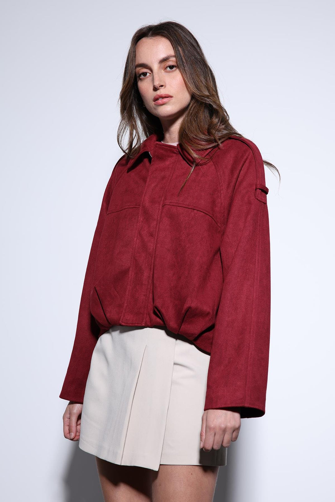 ANT Antioch Burgundy Suede-Look Bomber Women's Jacket - Ilioúpoli