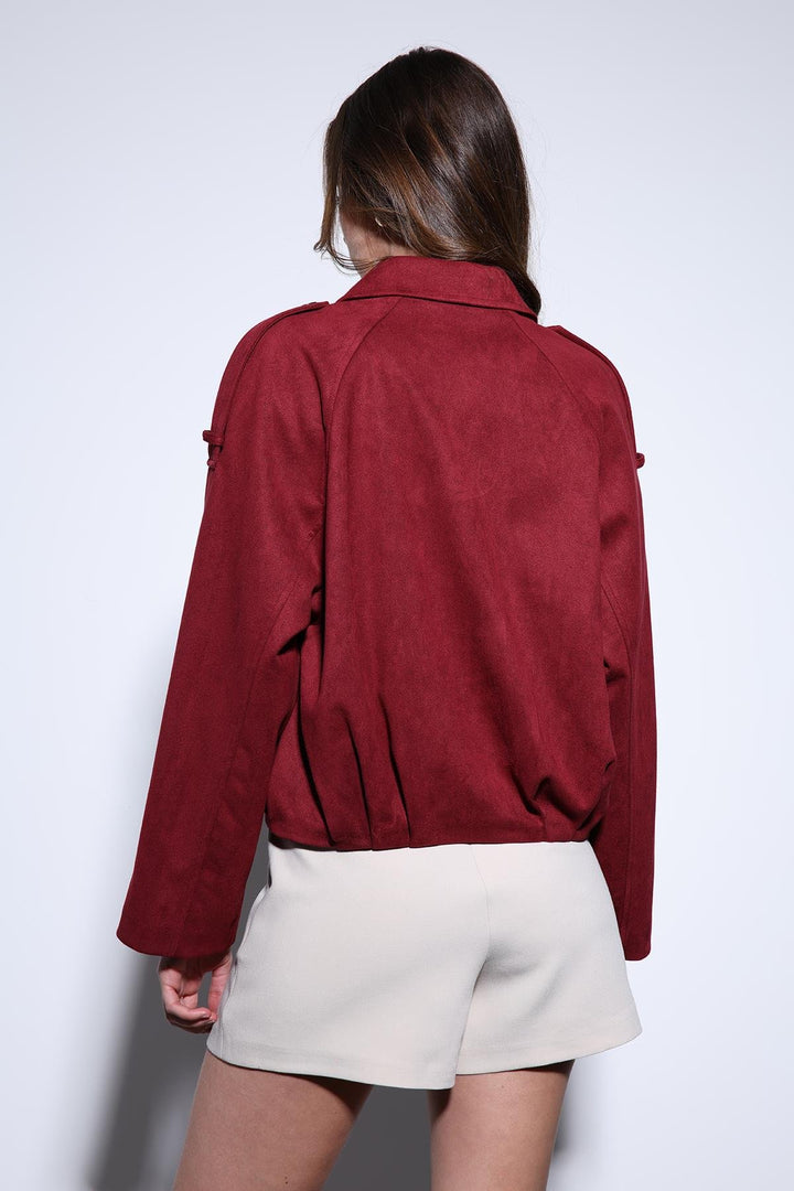ANT Antioch Burgundy Suede-Look Bomber Women's Jacket - Ilioúpoli