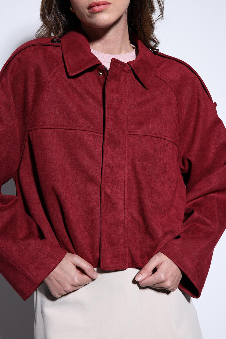 ANT Antioch Burgundy Suede-Look Bomber Women's Jacket - Ilioúpoli