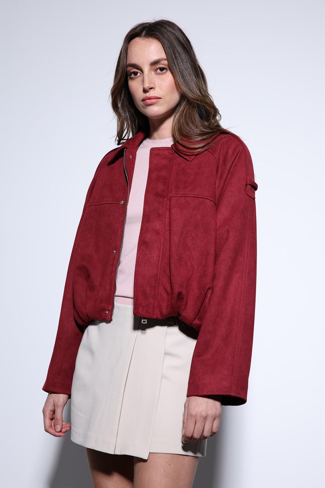 ANT Antioch Burgundy Suede-Look Bomber Women's Jacket - Ilioúpoli