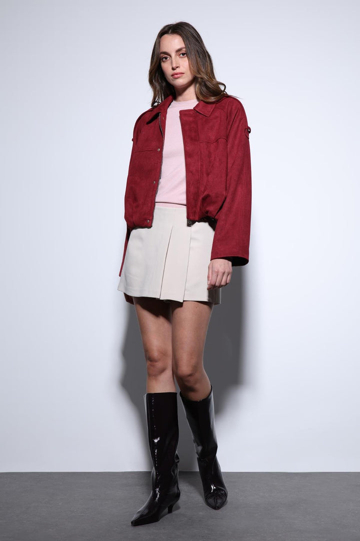 ANT Antioch Burgundy Suede-Look Bomber Women's Jacket - Ilioúpoli