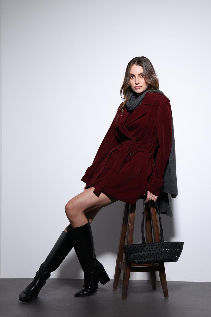 ANT Antioch Burgundy Suede-Look Women's Trench Coat - Eisenach