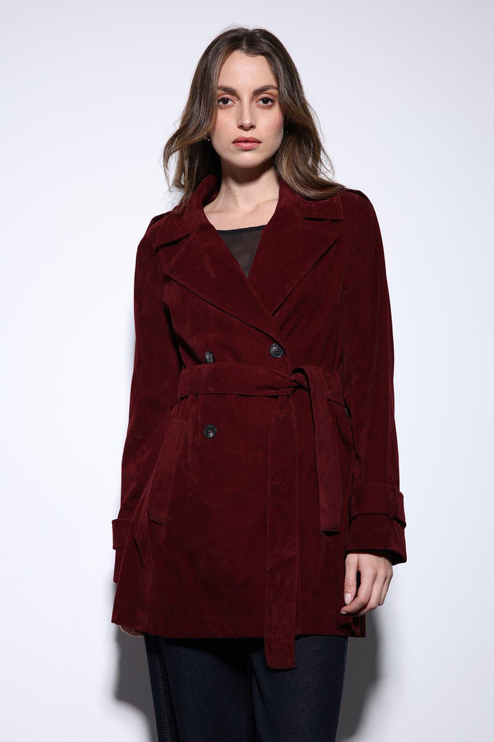 ANT Antioch Burgundy Suede-Look Women's Trench Coat - Eisenach