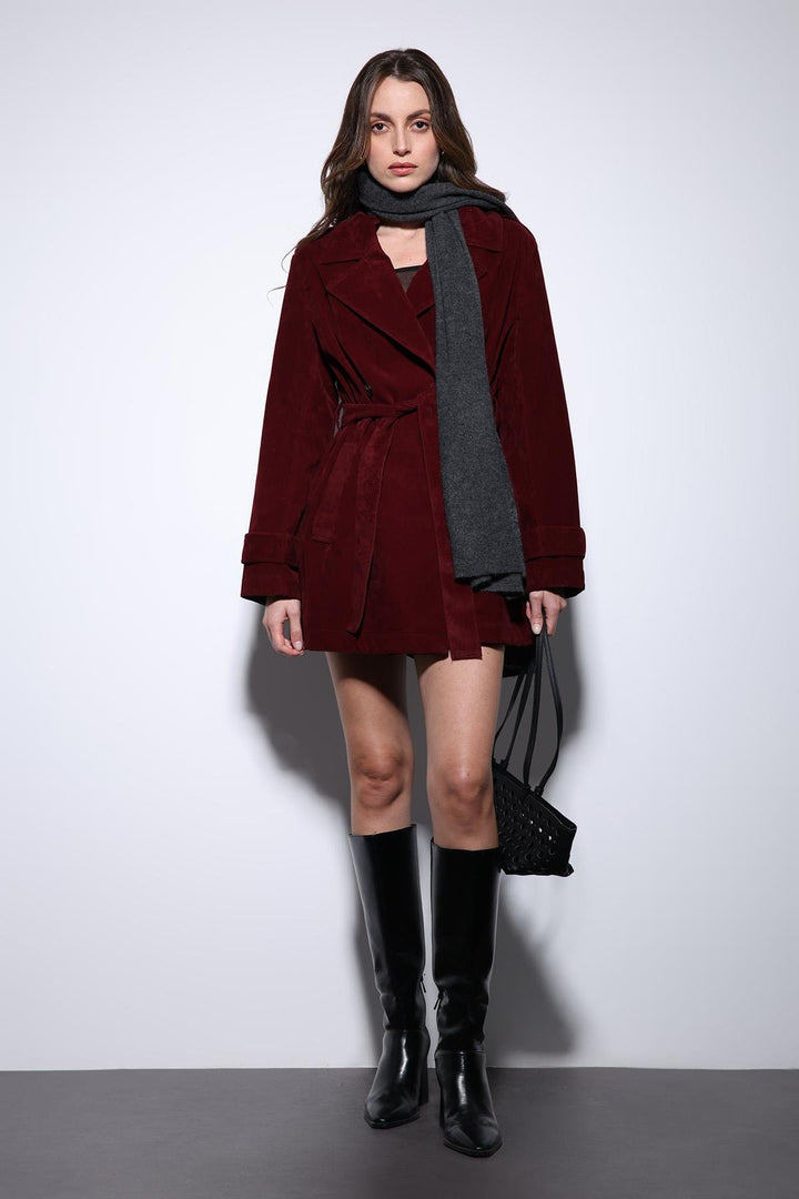 ANT Antioch Burgundy Suede-Look Women's Trench Coat - Eisenach