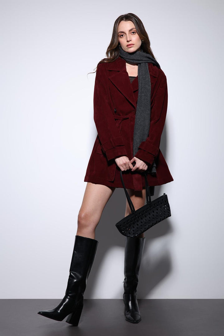 ANT Antioch Burgundy Suede-Look Women's Trench Coat - Eisenach