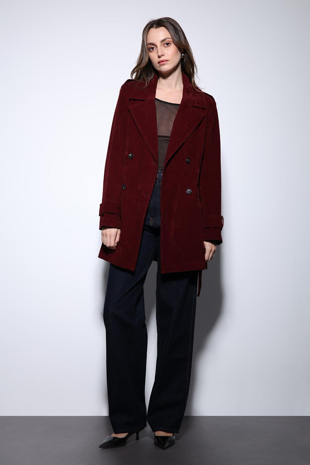 ANT Antioch Burgundy Suede-Look Women's Trench Coat - Eisenach