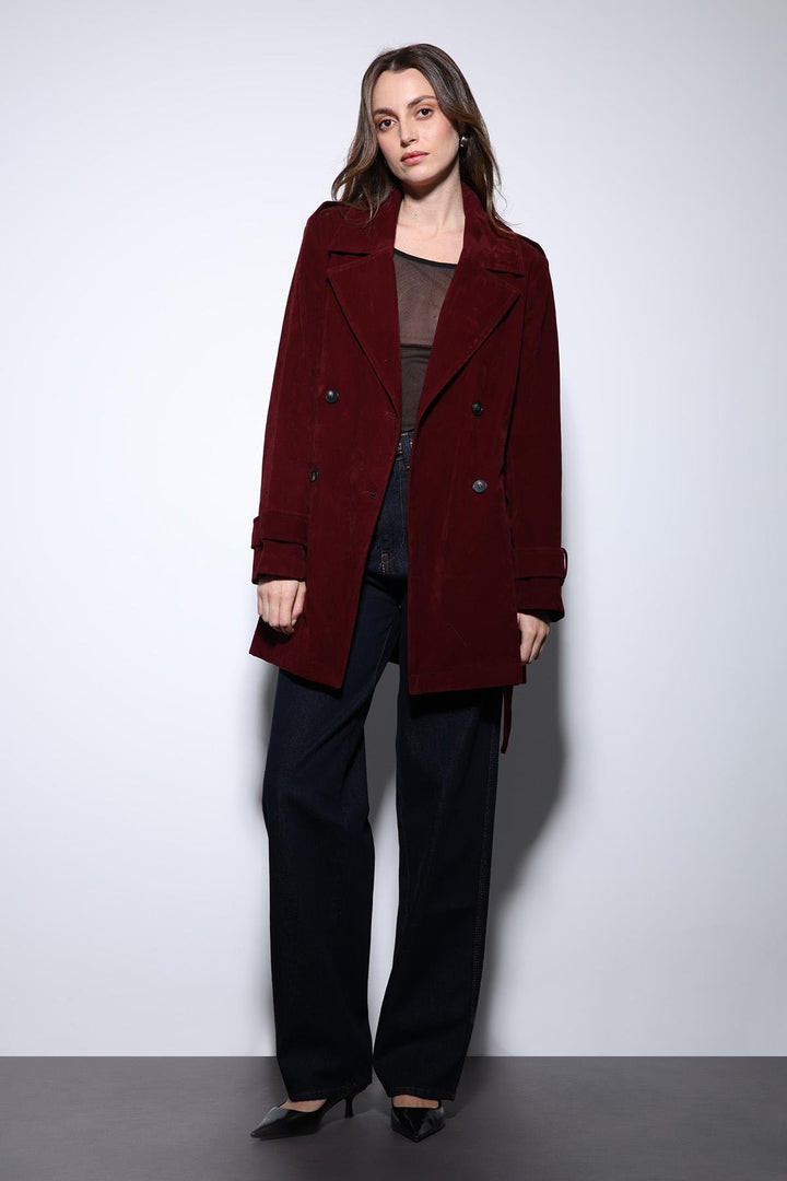 ANT Antioch Burgundy Suede-Look Women's Trench Coat - Eisenach