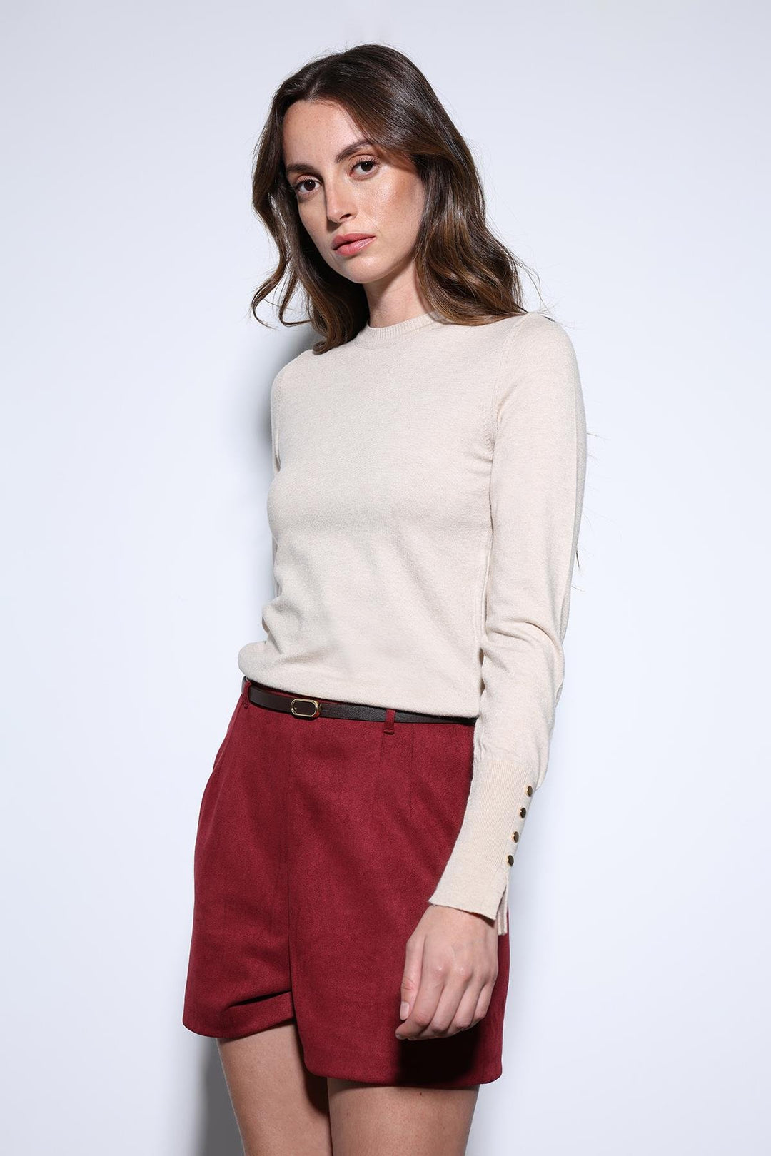 ANT Antioch Burgundy Suede-Look Pleated Women's Shorts - Bethlehem