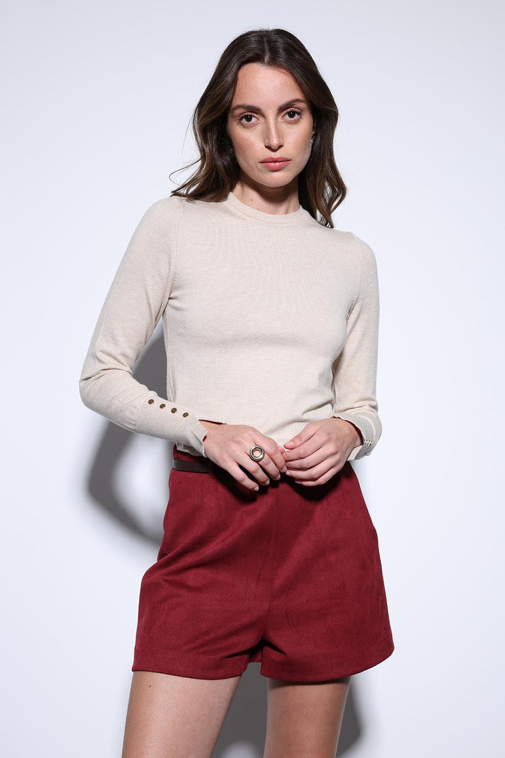 ANT Antioch Burgundy Suede-Look Pleated Women's Shorts - Milton