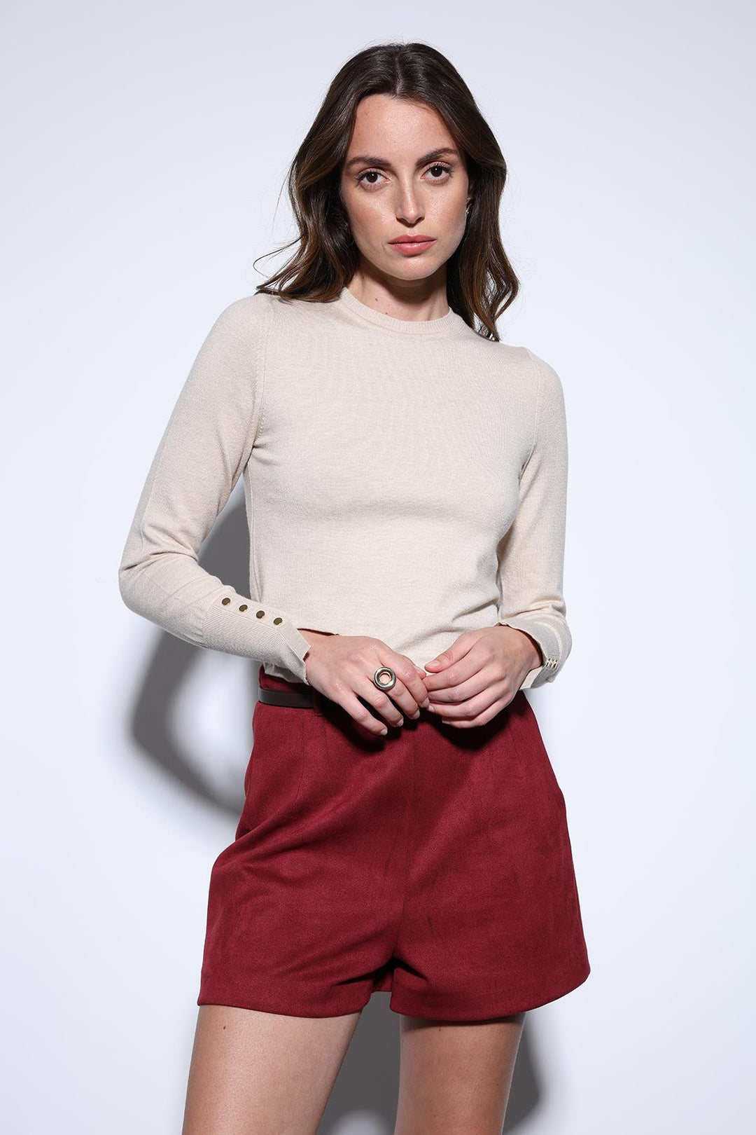 ANT Antioch Burgundy Suede-Look Pleated Women's Shorts - Bethlehem