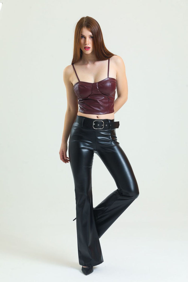 SNS Sense Burgundy Faux Leather Zippered Plus Size Bustier - Timişoara